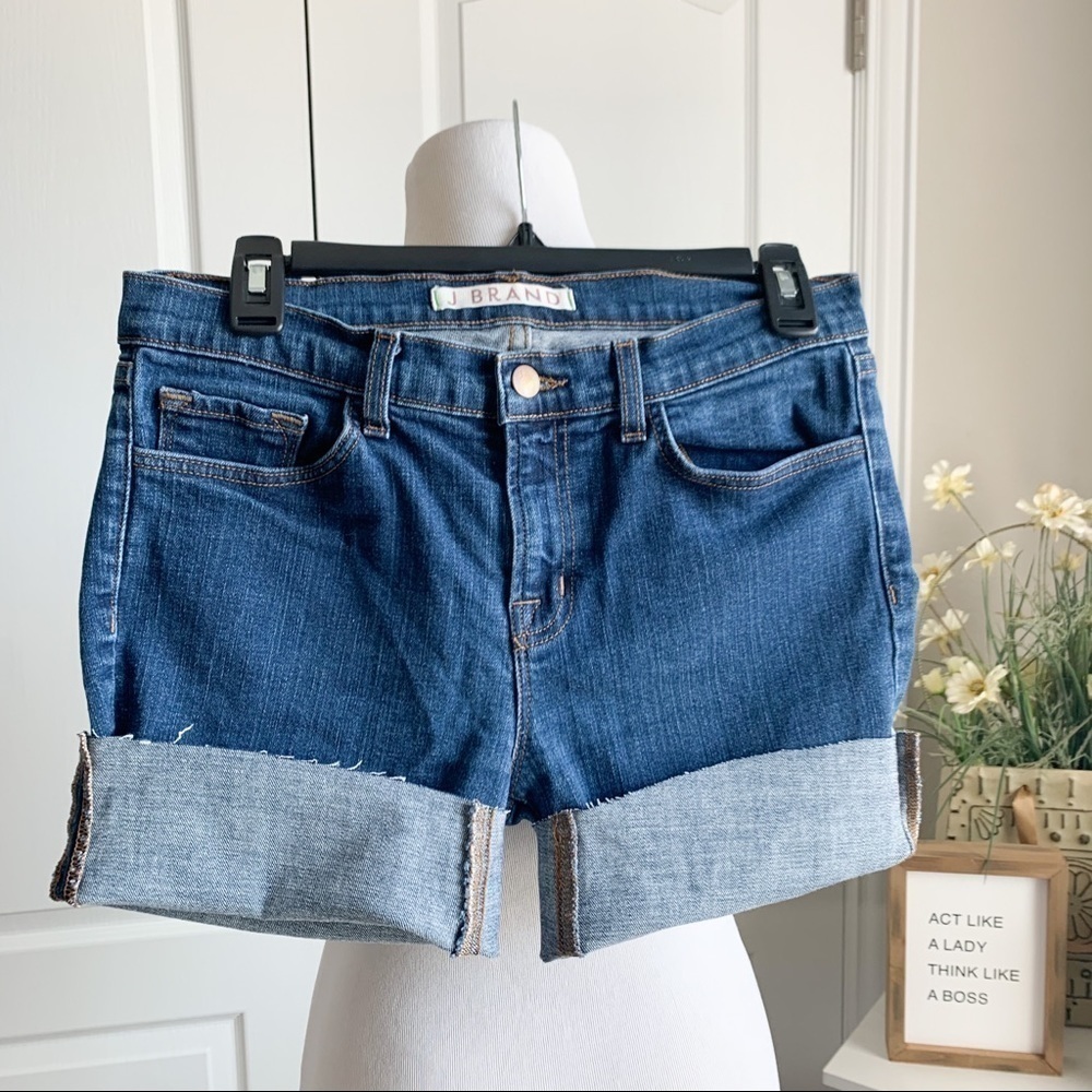 J Brand Cut Off Denim Shorts‎ Size 29 Blue Upcycled Raw Hem Bermuda Jorts